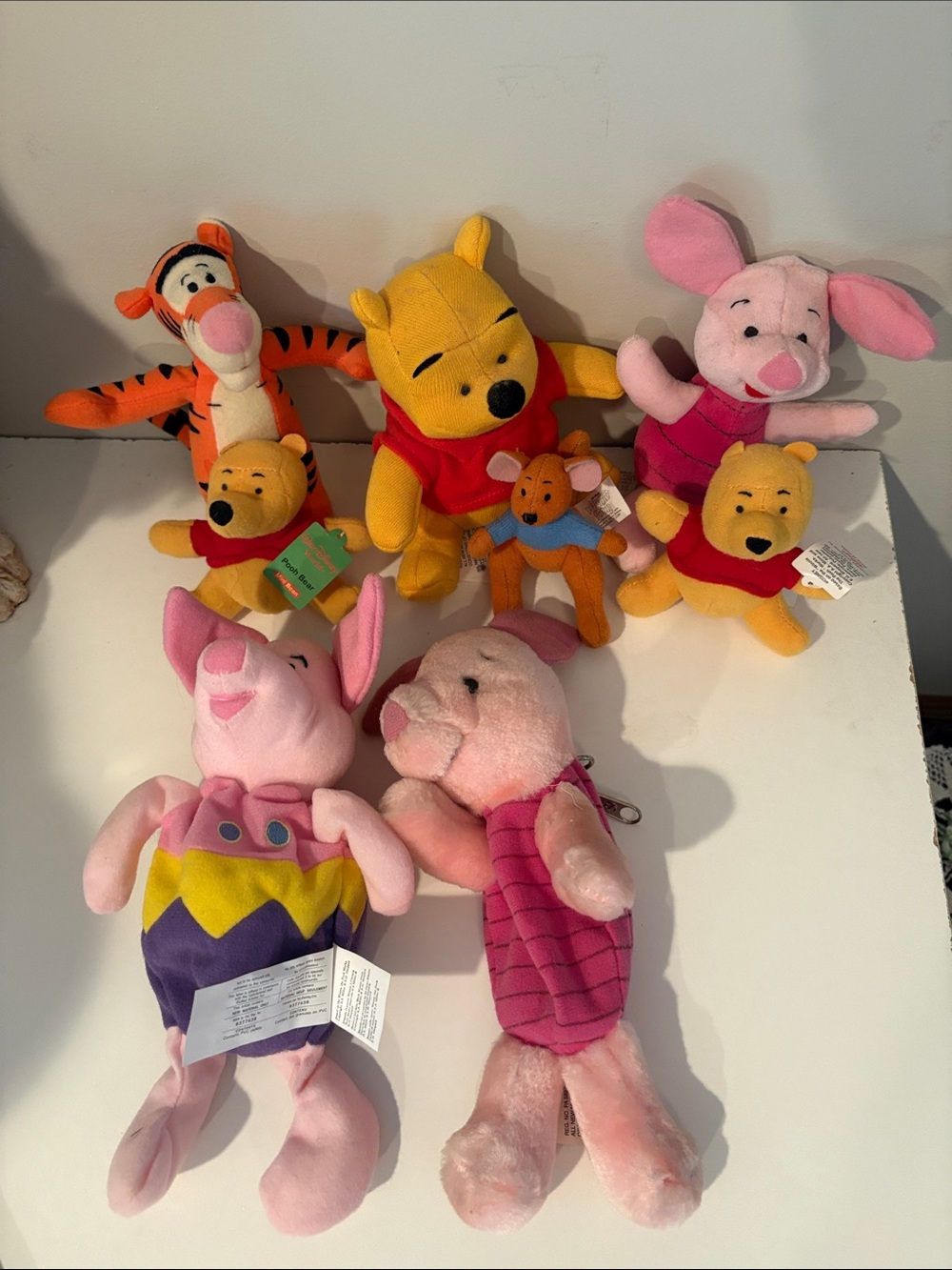 Vintage assorted Winnie the Pooh characters, soft plush